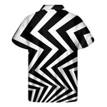 Black And White Zigzag Dazzle Print Men's Short Sleeve Shirt