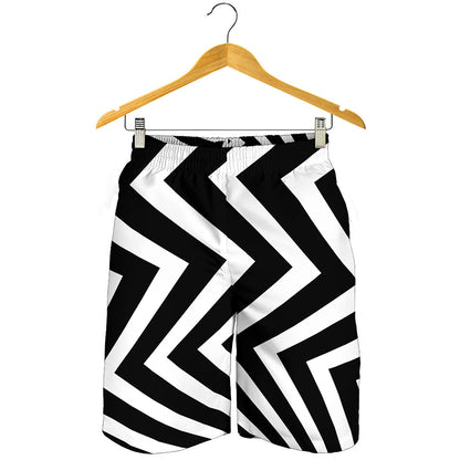 Black And White Zigzag Dazzle Print Men's Shorts