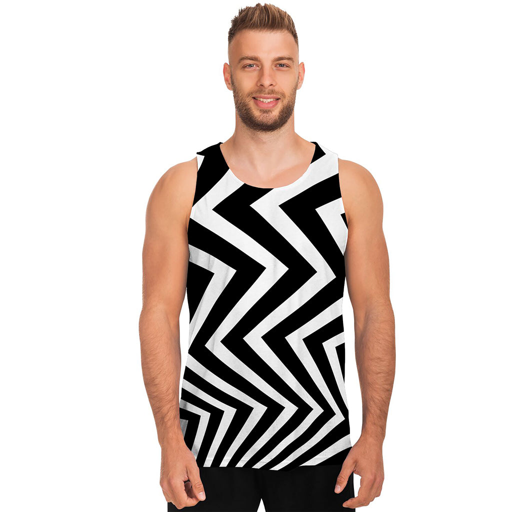 Black And White Zigzag Dazzle Print Men's Tank Top