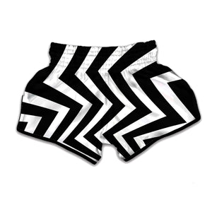 Black And White Zigzag Dazzle Print Muay Thai Boxing Shorts