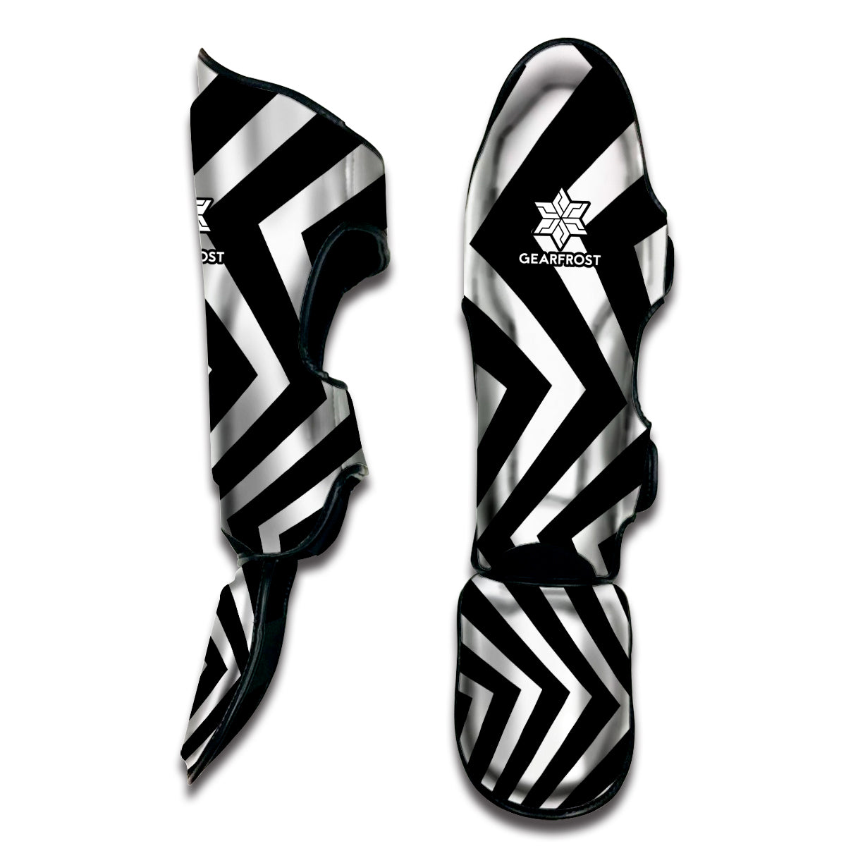 Black And White Zigzag Dazzle Print Muay Thai Shin Guard