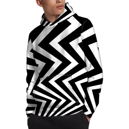 Black And White Zigzag Dazzle Print Pullover Hoodie