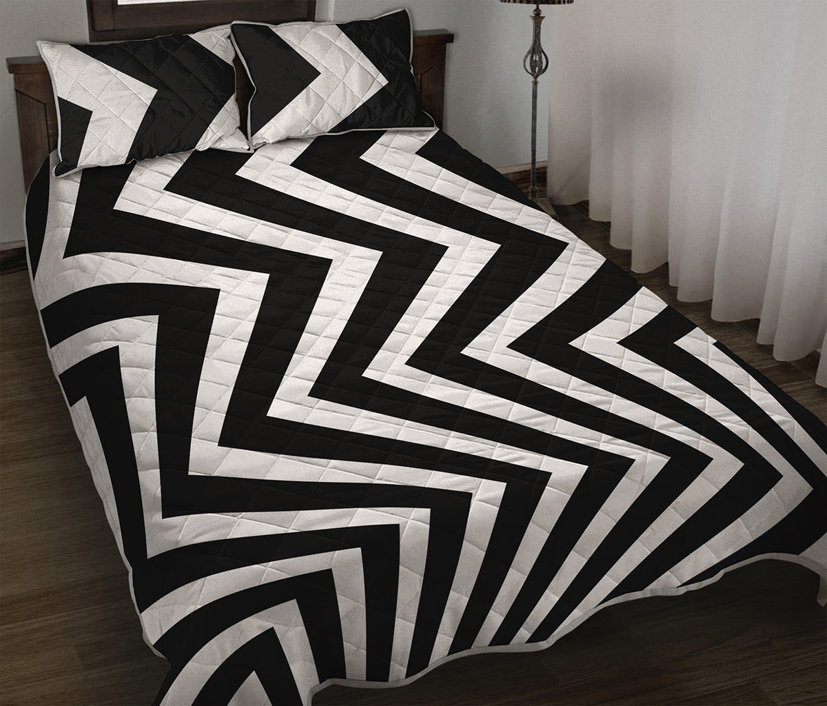 Black And White Zigzag Dazzle Print Quilt Bed Set