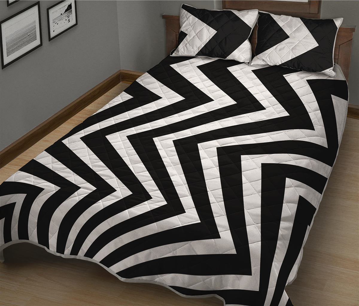 Black And White Zigzag Dazzle Print Quilt Bed Set
