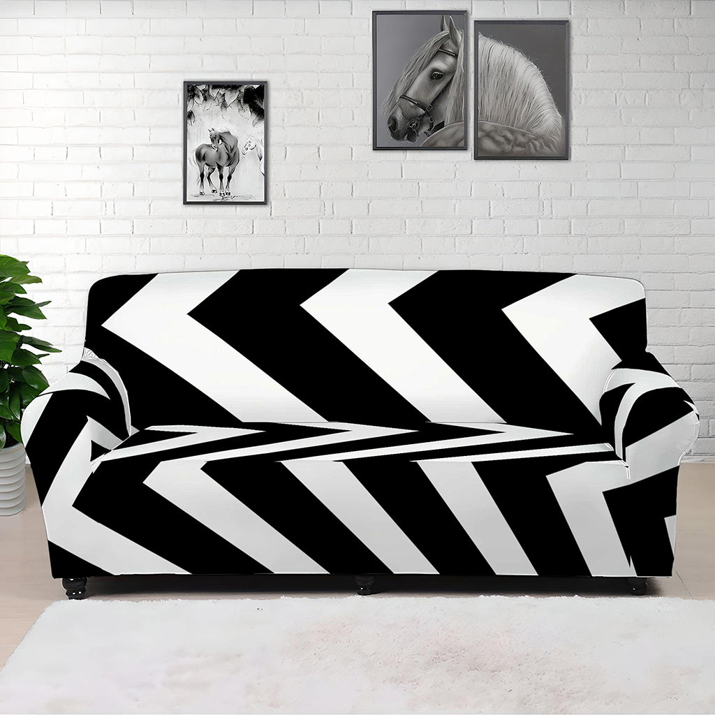 Black And White Zigzag Dazzle Print Sofa Cover