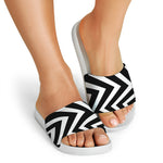 Black And White Zigzag Dazzle Print White Slide Sandals