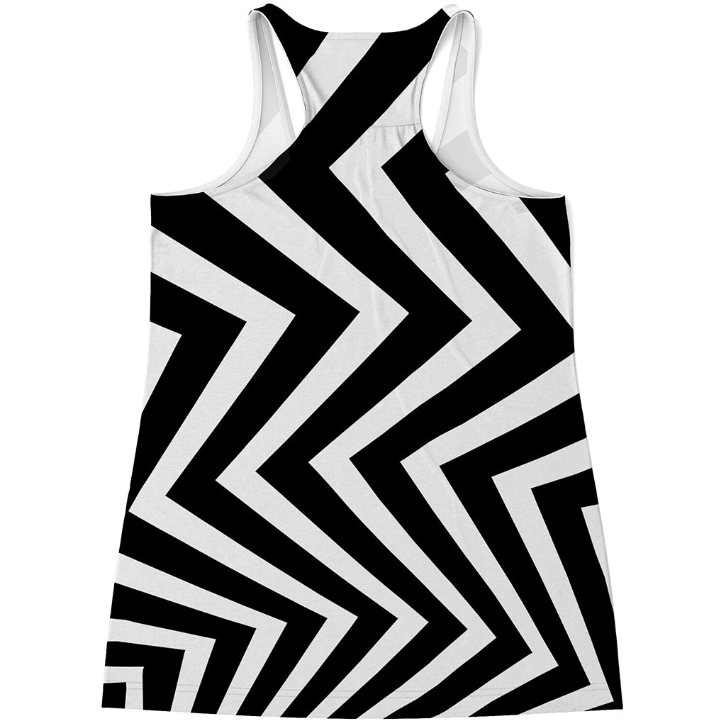Black And White Zigzag Dazzle Print Women's Racerback Tank Top