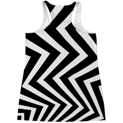 Black And White Zigzag Dazzle Print Women's Racerback Tank Top