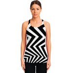 Black And White Zigzag Dazzle Print Women's Racerback Tank Top