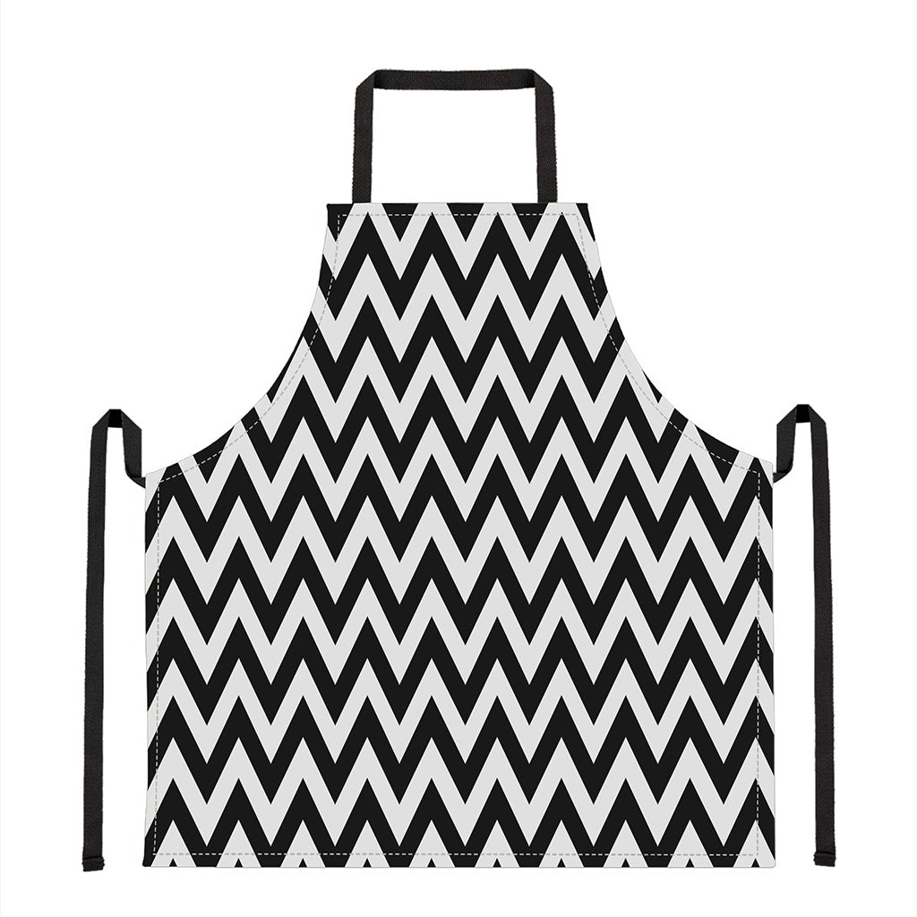 Black And White Zigzag Pattern Print Apron