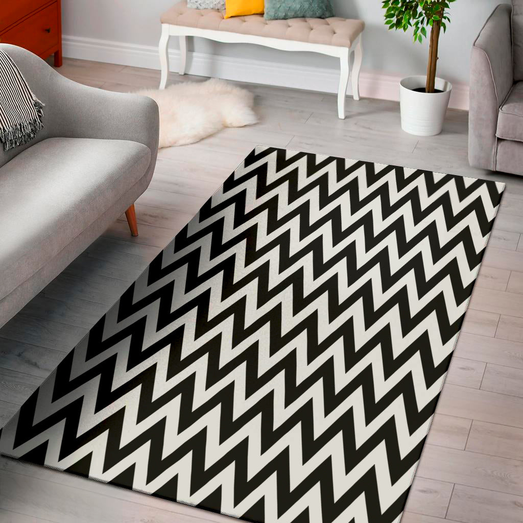 Black And White Zigzag Pattern Print Area Rug