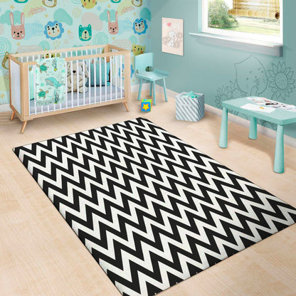 Black And White Zigzag Pattern Print Area Rug