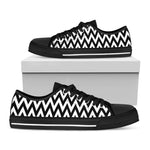 Black And White Zigzag Pattern Print Black Low Top Shoes