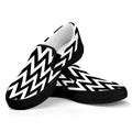 Black And White Zigzag Pattern Print Black Slip On Sneakers