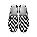 Black And White Zigzag Pattern Print Black Slip On Shoes