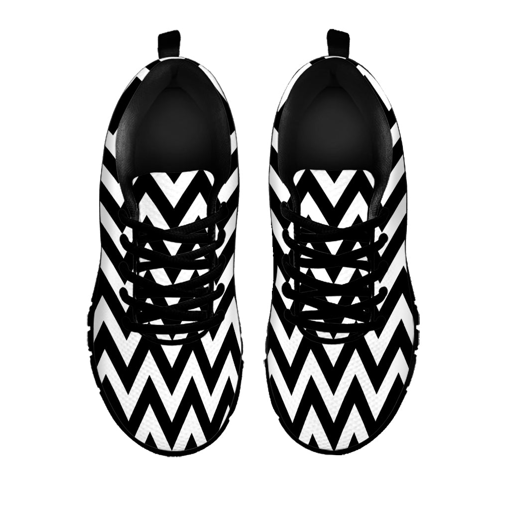 Black And White Zigzag Pattern Print Black Sneakers