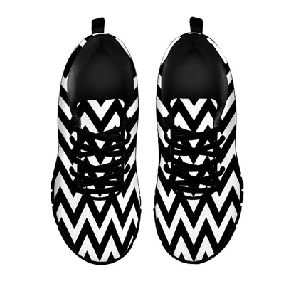 Black And White Zigzag Pattern Print Black Sneakers
