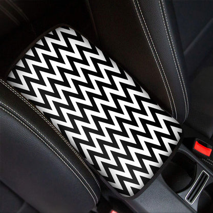 Black And White Zigzag Pattern Print Car Center Console Cover