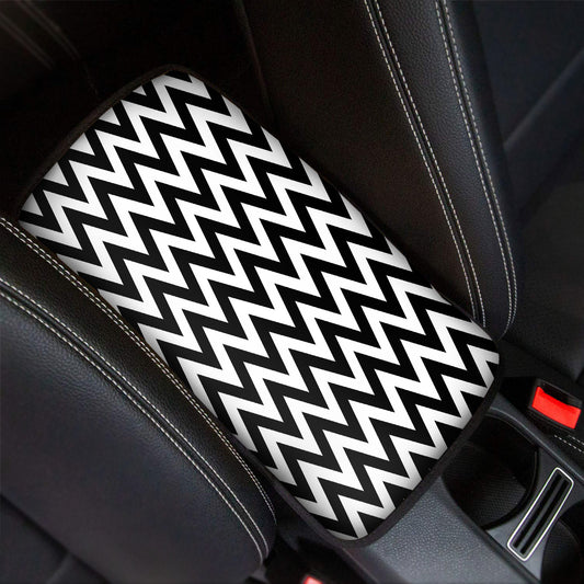 Black And White Zigzag Pattern Print Car Center Console Cover