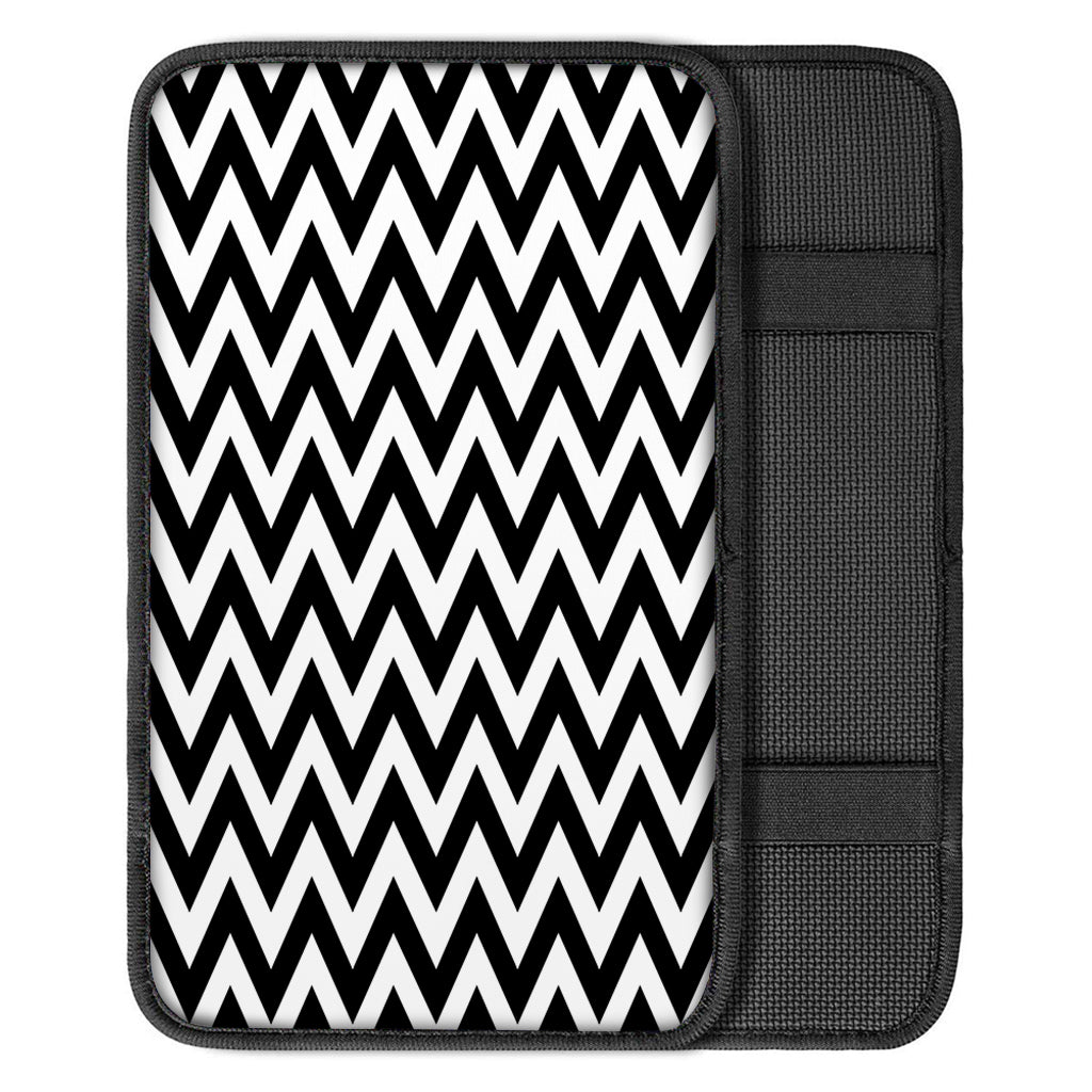 Black And White Zigzag Pattern Print Car Center Console Cover