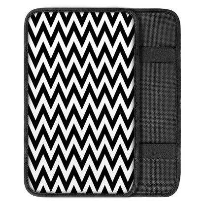 Black And White Zigzag Pattern Print Car Center Console Cover