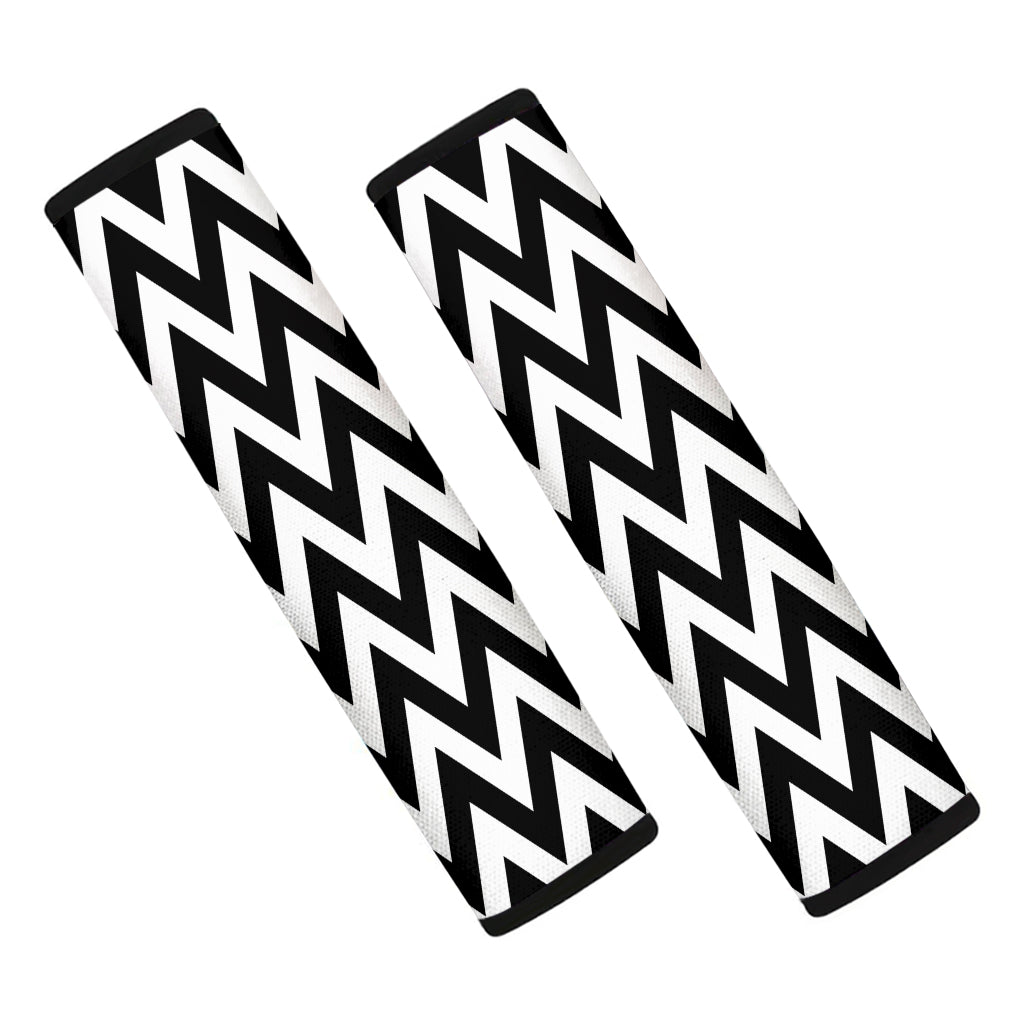 Black And White Zigzag Pattern Print Car Seat Belt Covers