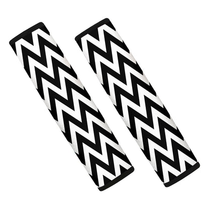 Black And White Zigzag Pattern Print Car Seat Belt Covers