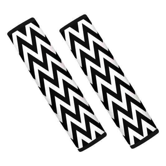 Black And White Zigzag Pattern Print Car Seat Belt Covers