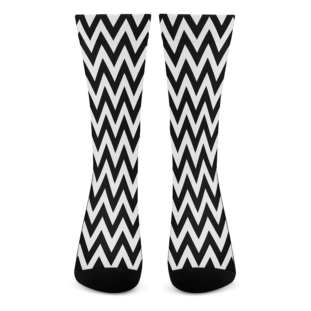 Black And White Zigzag Pattern Print Crew Socks