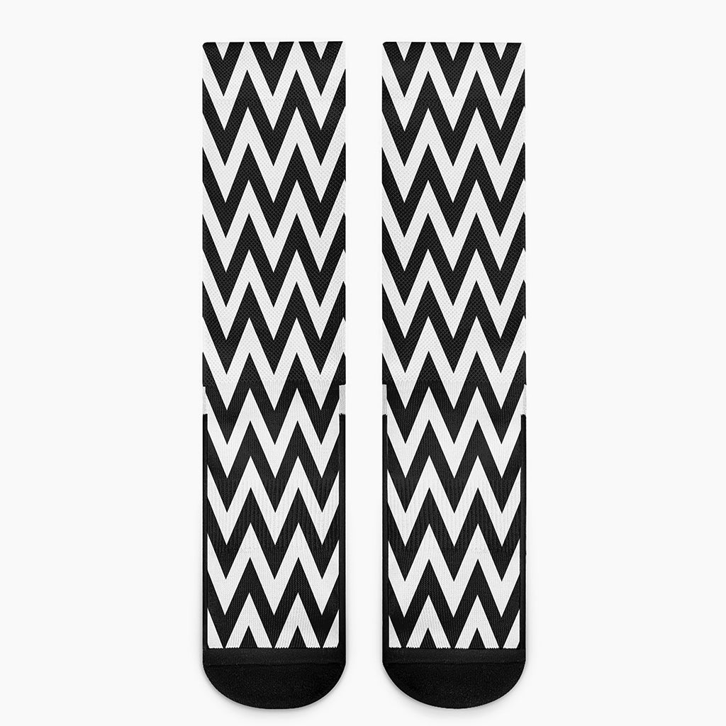 Black And White Zigzag Pattern Print Crew Socks