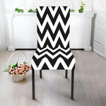 Black And White Zigzag Pattern Print Dining Chair Slipcover