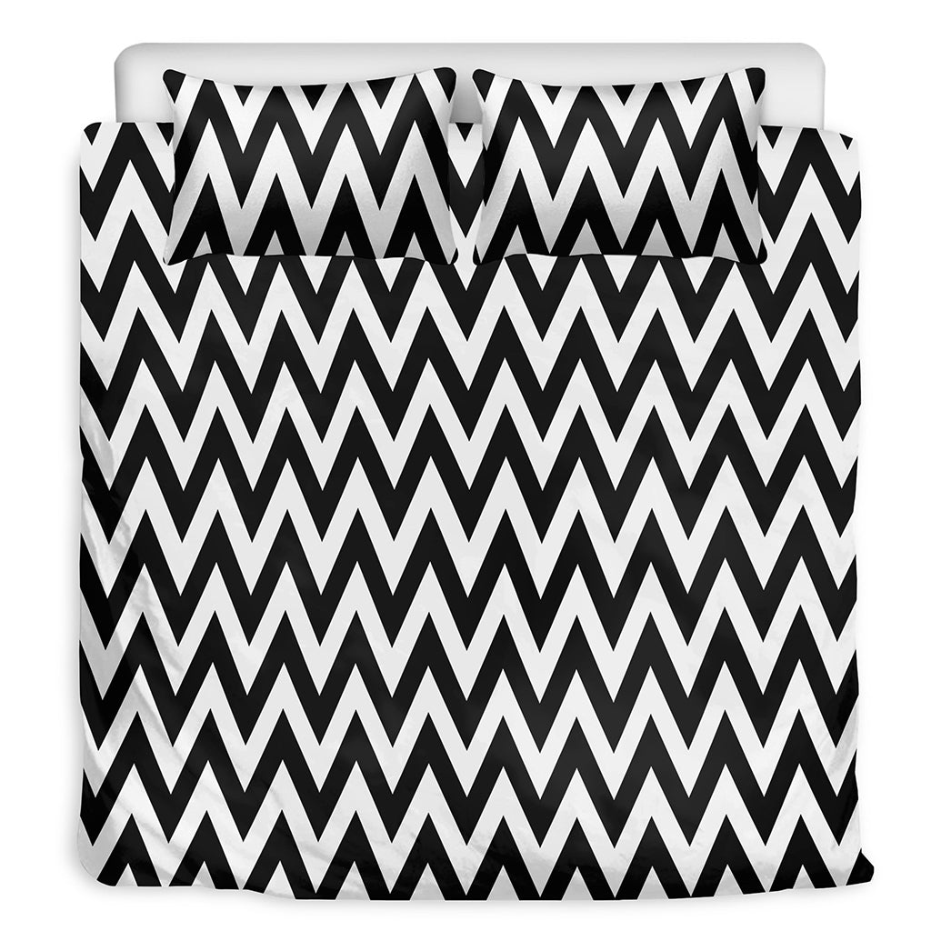 Black And White Zigzag Pattern Print Duvet Cover Bedding Set