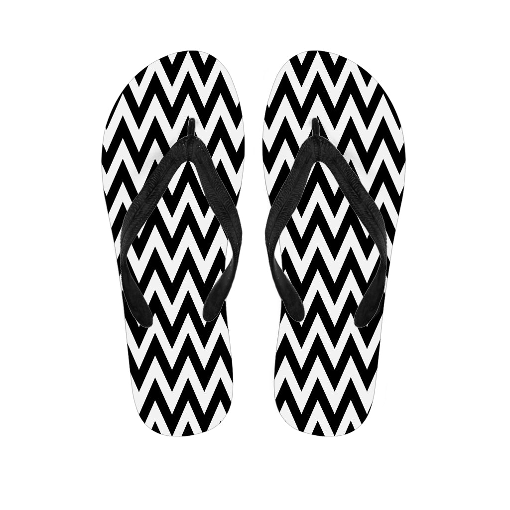 Black And White Zigzag Pattern Print Flip Flops