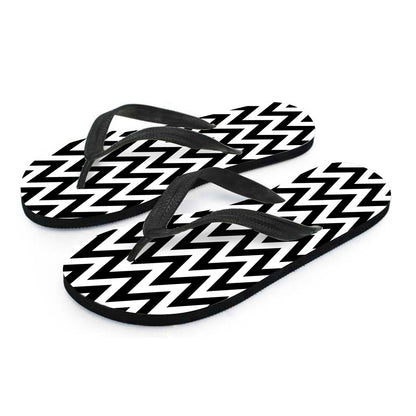 Black And White Zigzag Pattern Print Flip Flops