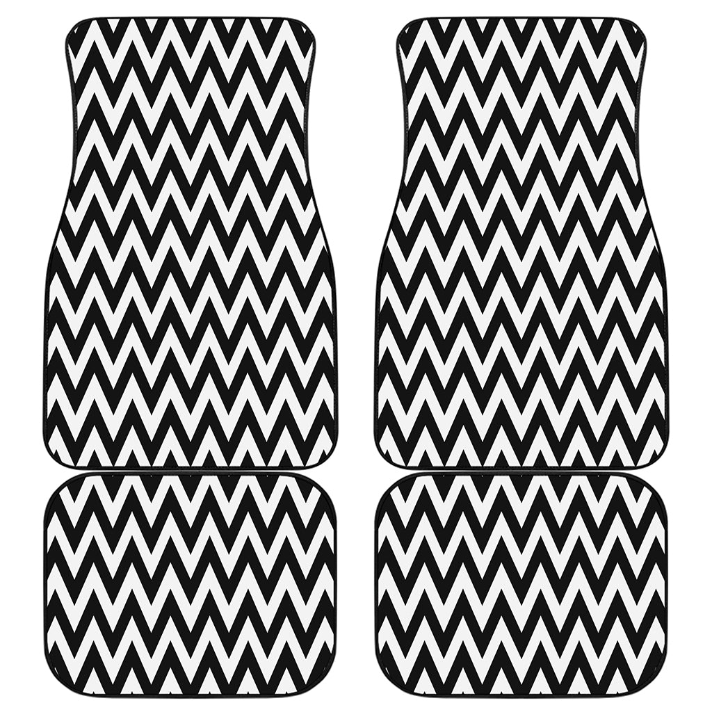 Black And White Zigzag Pattern Print Front and Back Car Floor Mats
