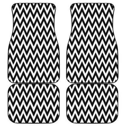 Black And White Zigzag Pattern Print Front and Back Car Floor Mats