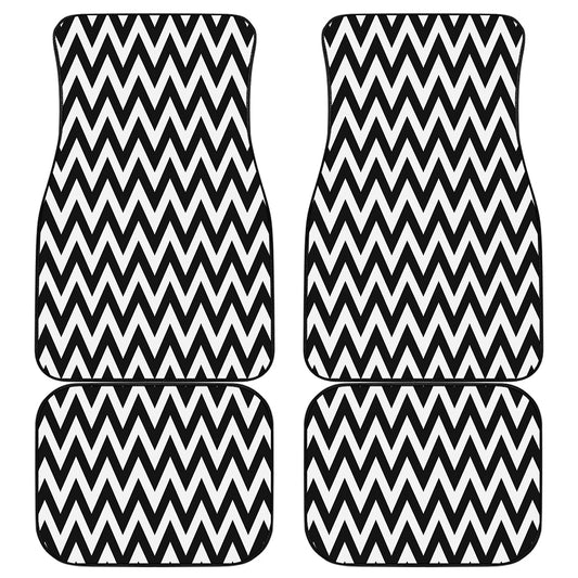 Black And White Zigzag Pattern Print Front and Back Car Floor Mats