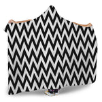 Black And White Zigzag Pattern Print Hooded Blanket