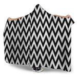 Black And White Zigzag Pattern Print Hooded Blanket