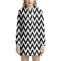 Black And White Zigzag Pattern Print Pullover Hoodie Dress