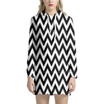 Black And White Zigzag Pattern Print Hoodie Dress