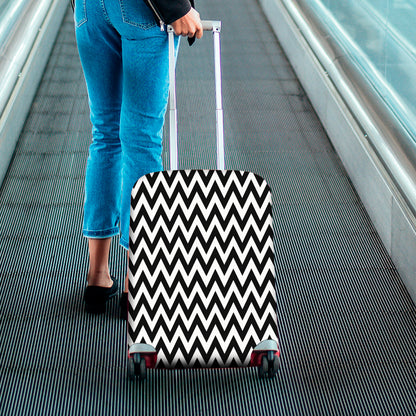 Black And White Zigzag Pattern Print Luggage Cover