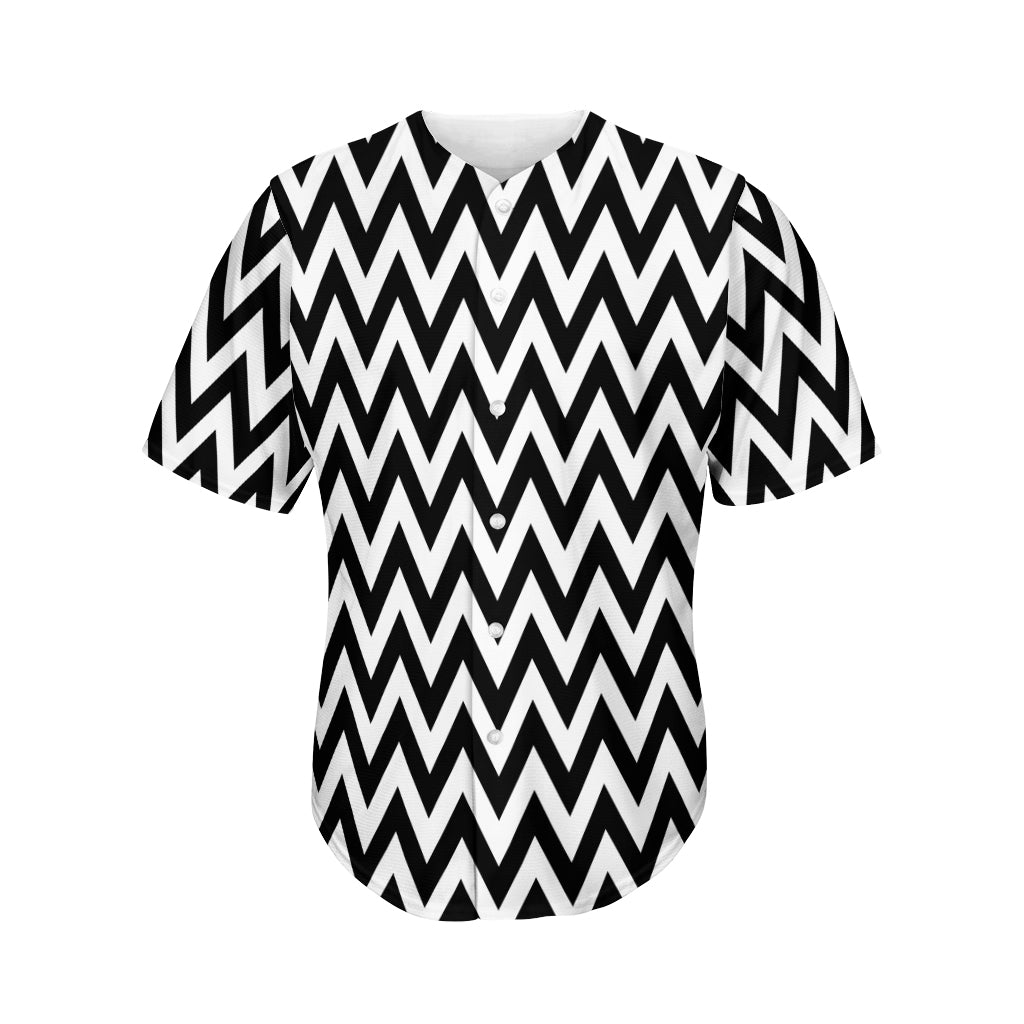 Black And White Zigzag Pattern Print Men's Baseball Jersey