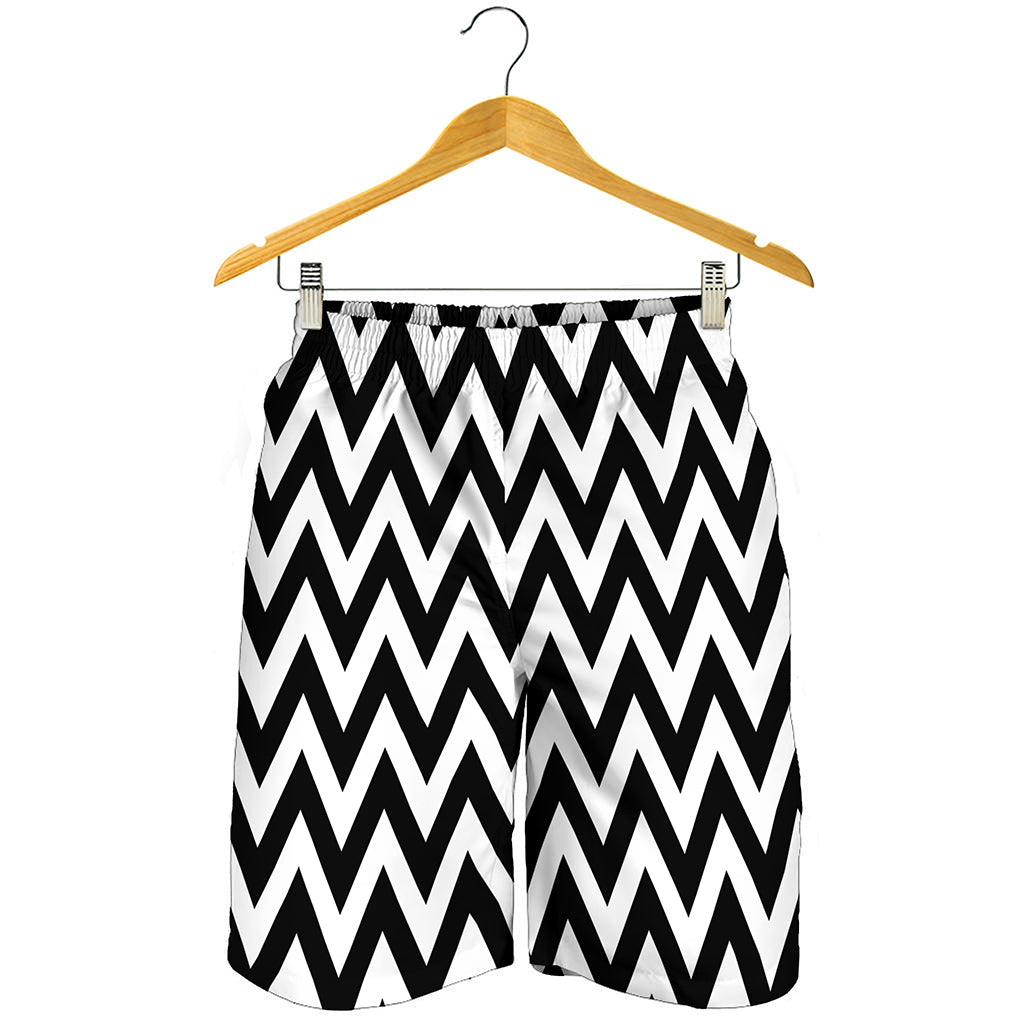 Black And White Zigzag Pattern Print Men's Shorts