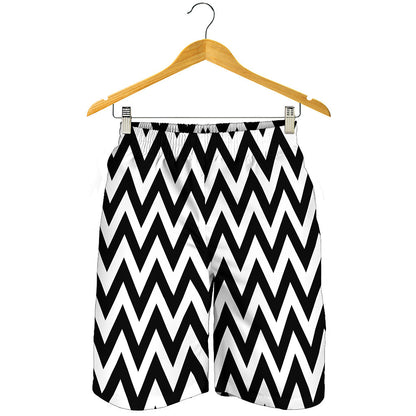 Black And White Zigzag Pattern Print Men's Shorts