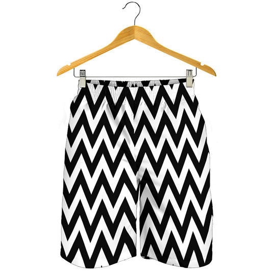 Black And White Zigzag Pattern Print Men's Shorts