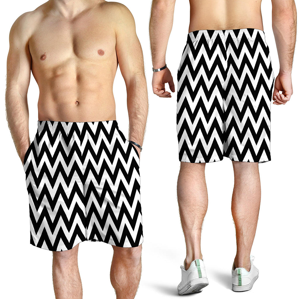 Black And White Zigzag Pattern Print Men's Shorts