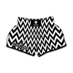 Black And White Zigzag Pattern Print Muay Thai Boxing Shorts