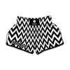 Black And White Zigzag Pattern Print Muay Thai Boxing Shorts