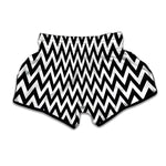 Black And White Zigzag Pattern Print Muay Thai Boxing Shorts